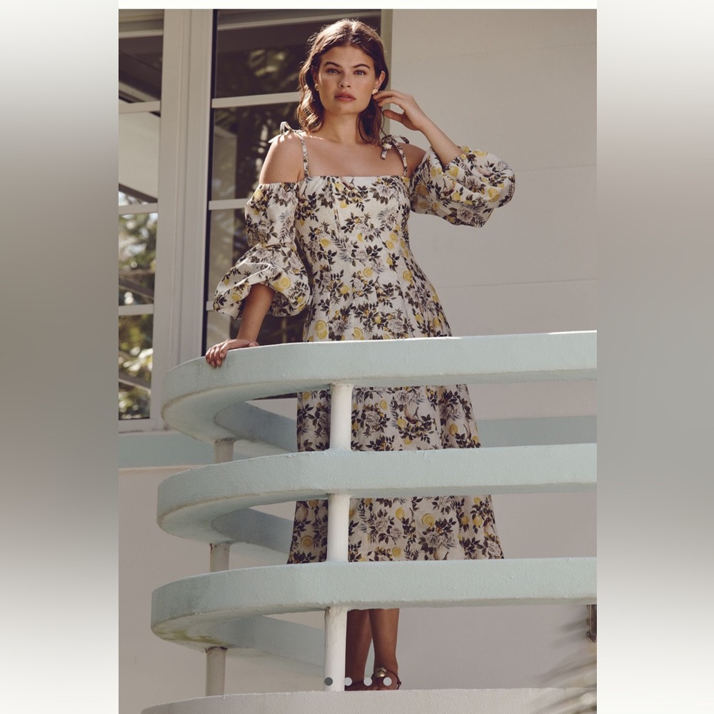Anthropologie Aqua Blu Greta Off-The-Shoulder Lemon Maxi Dress